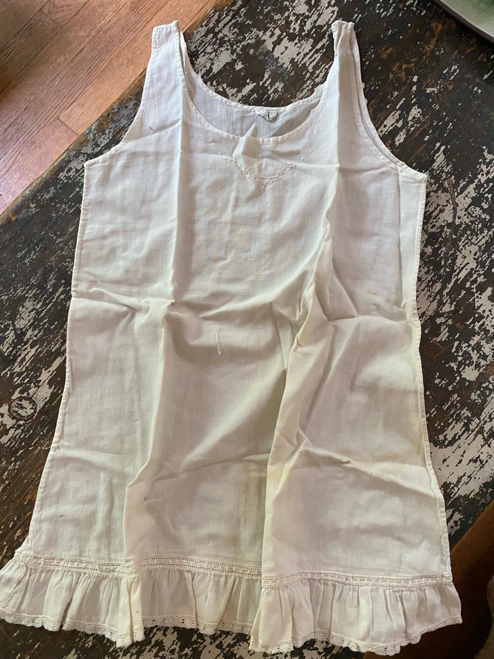 White Victorian Inspired Cotton Ruffle Hem Slip Dress